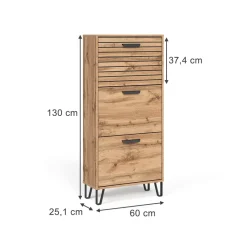 Schuhkipper Amber Eiche Wotan 62 x 130 cm mit 3 Fächern Vicco