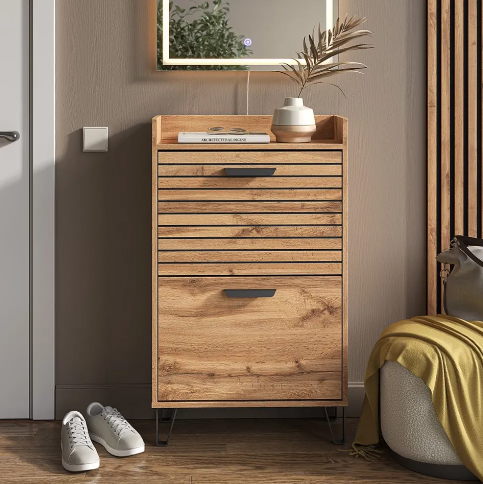 Schuhkipper Amber Eiche Wotan 59.8 x 100 cm mit 2 Fächern Vicco