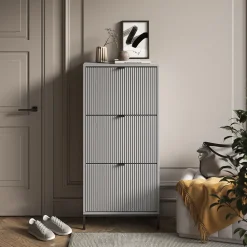 Schuhkipper Eliza Grau 60 x 130 cm mit 3 Klappschubladen Vicco