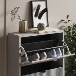 Schuhkipper Eliza Grau 60 x 130 cm mit 3 Klappschubladen Vicco