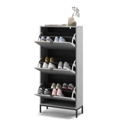 Schuhkipper Eliza Grau 60 x 130 cm mit 3 Klappschubladen Vicco