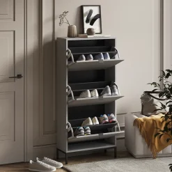 Schuhkipper Eliza Grau 60 x 130 cm mit 3 Klappschubladen Vicco