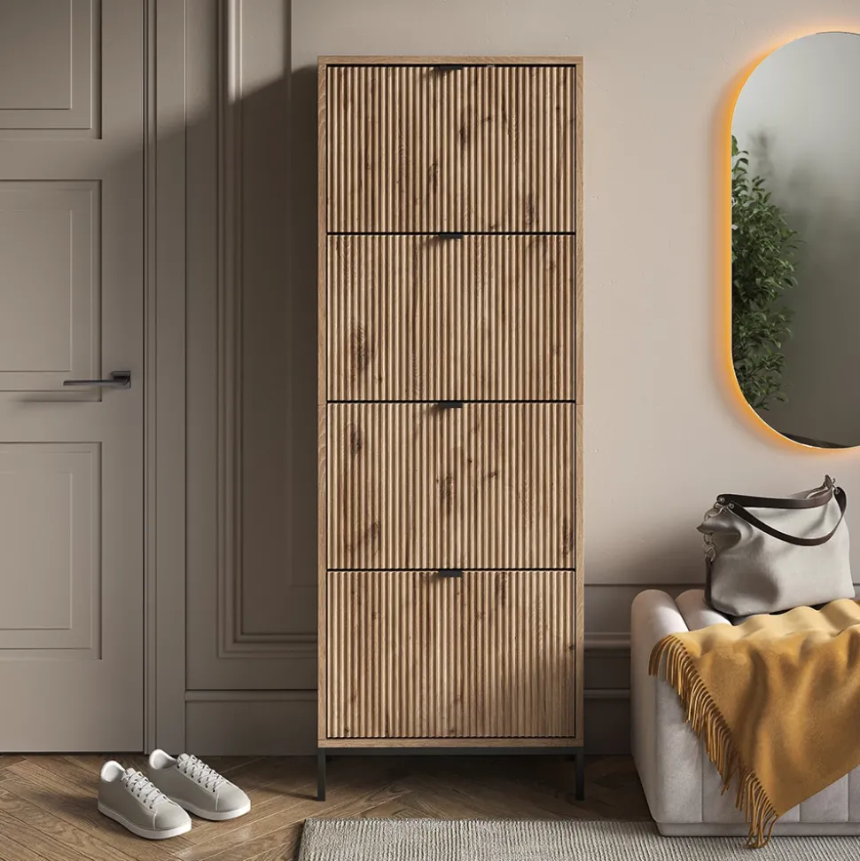 Schuhkipper Eliza Viking Oak 60 x 168 cm mit 4 Klappschubladen Vicco