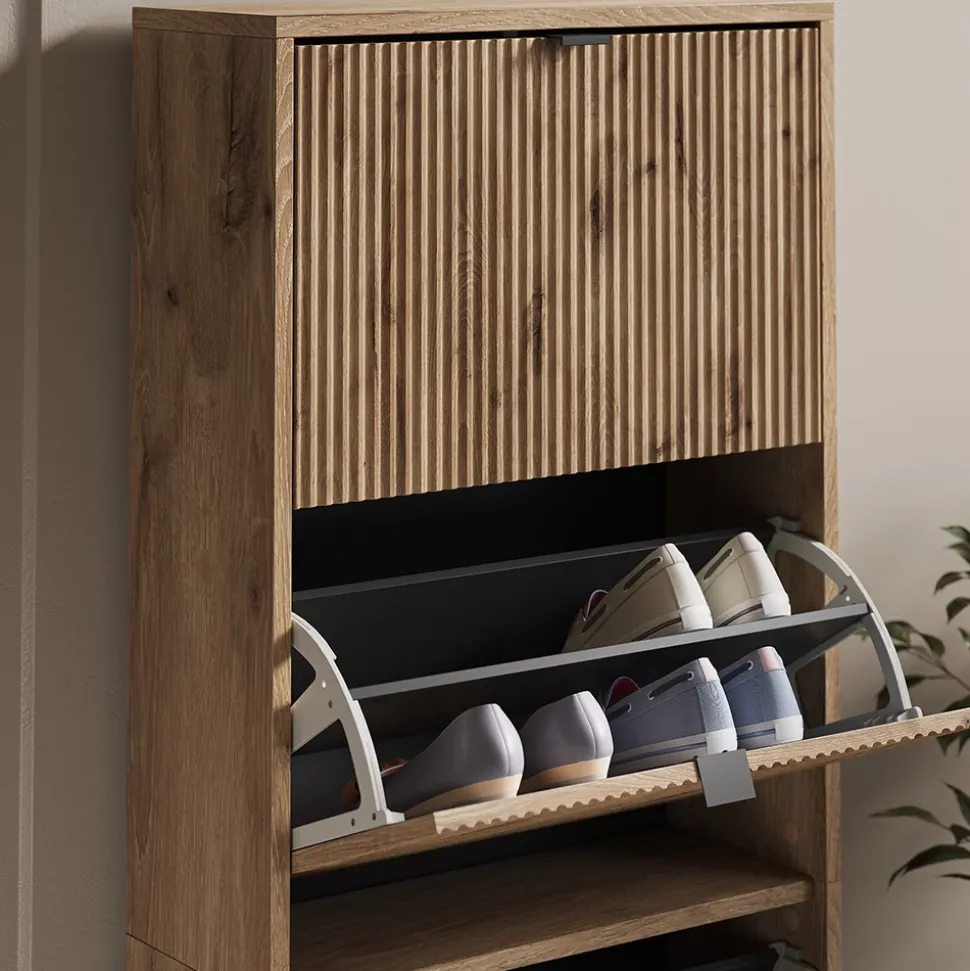 Schuhkipper Eliza Viking Oak 60 x 168 cm mit 4 Klappschubladen Vicco