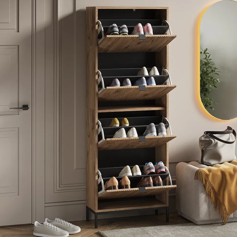 Schuhkipper Eliza Viking Oak 60 x 168 cm mit 4 Klappschubladen Vicco