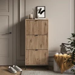 Schuhkipper Eliza Viking Oak 60 x 130 cm mit 3 Klappschubladen Vicco
