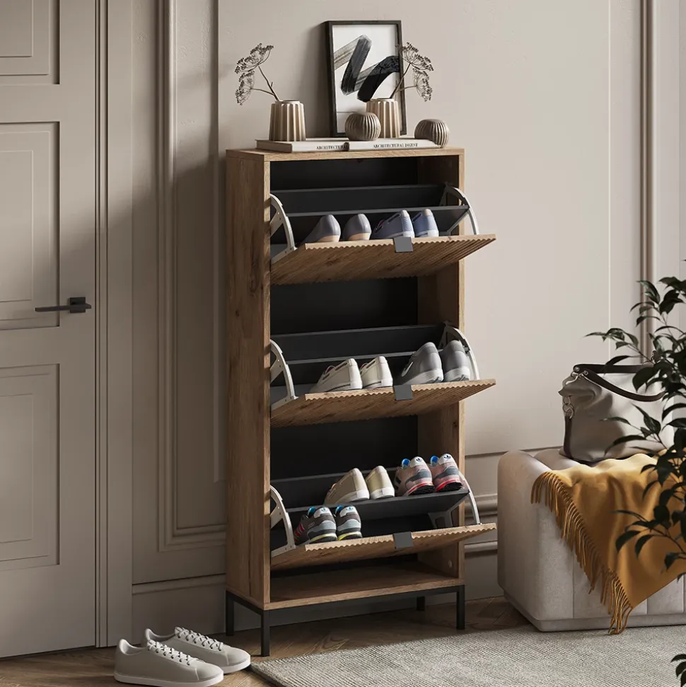 Schuhkipper Eliza Viking Oak 60 x 130 cm mit 3 Klappschubladen Vicco