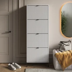 Schuhkipper Eliza Weiß 60 x 168 cm mit 4 Klappschubladen Vicco