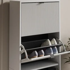 Schuhkipper Eliza Weiß 60 x 168 cm mit 4 Klappschubladen Vicco