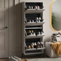 Schuhkipper Eliza Weiß 60 x 168 cm mit 4 Klappschubladen Vicco