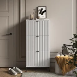 Schuhkipper Eliza Weiß 60 x 130 cm mit 3 Klappschubladen Vicco