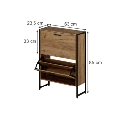 Schuhkipper Folda Goldkraft Eiche/Schwarz 63 x 83 cm mit 2 Kippfächern Vicco