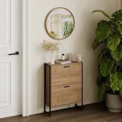 Schuhkipper Folda Goldkraft Eiche/Schwarz 63 x 83 cm mit 2 Kippfächern Vicco