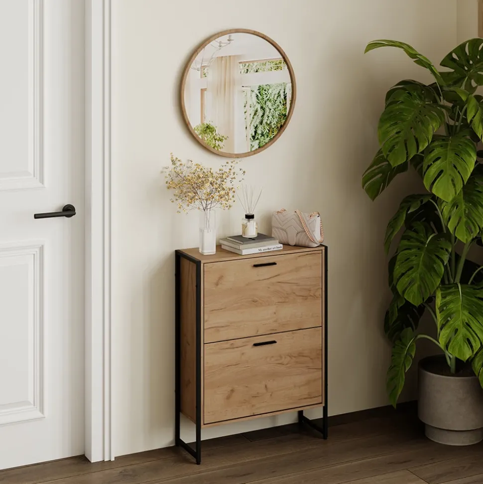 Schuhkipper Folda Goldkraft Eiche/Schwarz 63 x 83 cm mit 2 Kippfächern Vicco