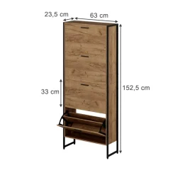 Schuhkipper Folda Goldkraft Eiche/Schwarz 63 x 152.5 cm mit 4 Kippfächern Vicco