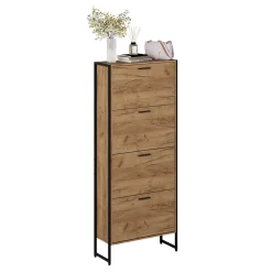 Schuhkipper Folda Goldkraft Eiche/Schwarz 63 x 152.5 cm mit 4 Kippfächern Vicco