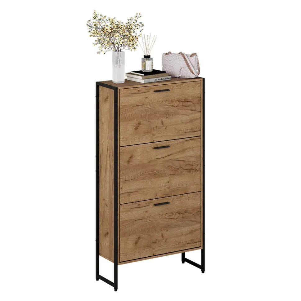 Schuhkipper Folda Goldkraft Eiche/Schwarz 63 x 119 cm mit 3 Kippfächern Vicco