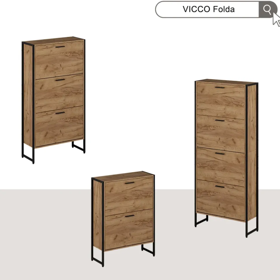 Schuhkipper Folda Goldkraft Eiche/Schwarz 63 x 119 cm mit 3 Kippfächern Vicco