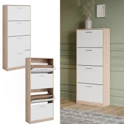 Schuhkipper Gizmo Sonoma/Weiß 59 x 137 cm mit 4 Fächern Vicco