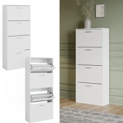 Schuhkipper Gizmo Weiß 59 x 137 cm mit 4 Fächern Vicco