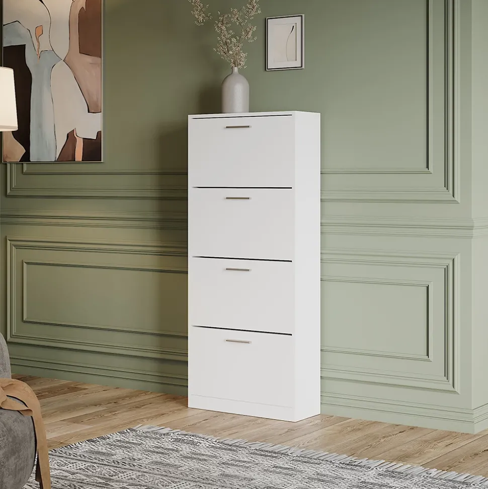 Schuhkipper Gizmo Weiß 59 x 137 cm mit 4 Fächern Vicco