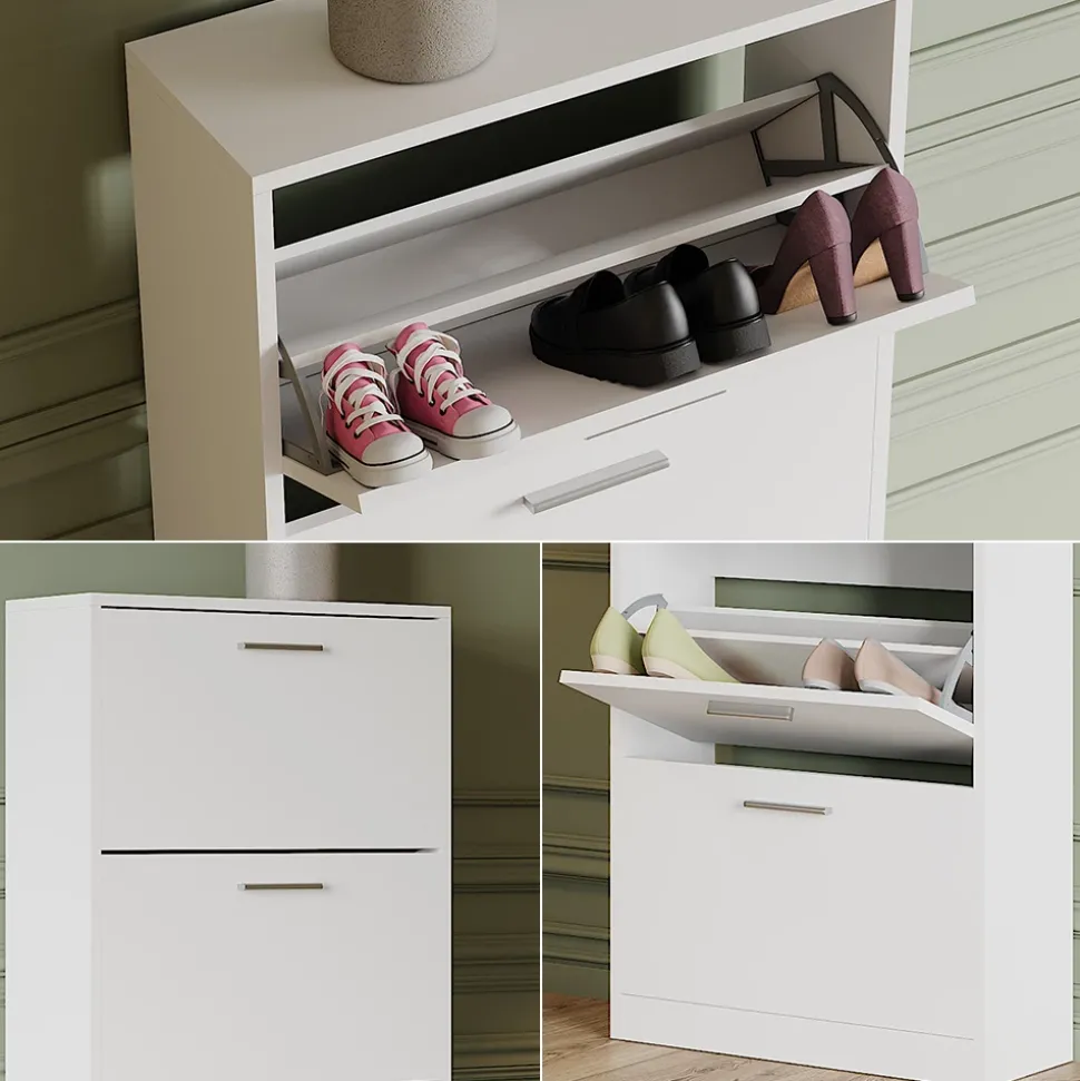 Schuhkipper Gizmo Weiß 59 x 137 cm mit 4 Fächern Vicco