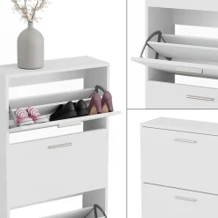 Schuhkipper Gizmo Weiß 59 x 137 cm mit 4 Fächern Vicco