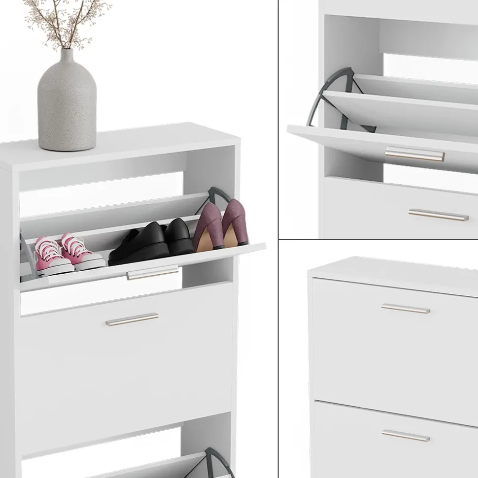 Schuhkipper Gizmo Weiß 59 x 137 cm mit 4 Fächern Vicco