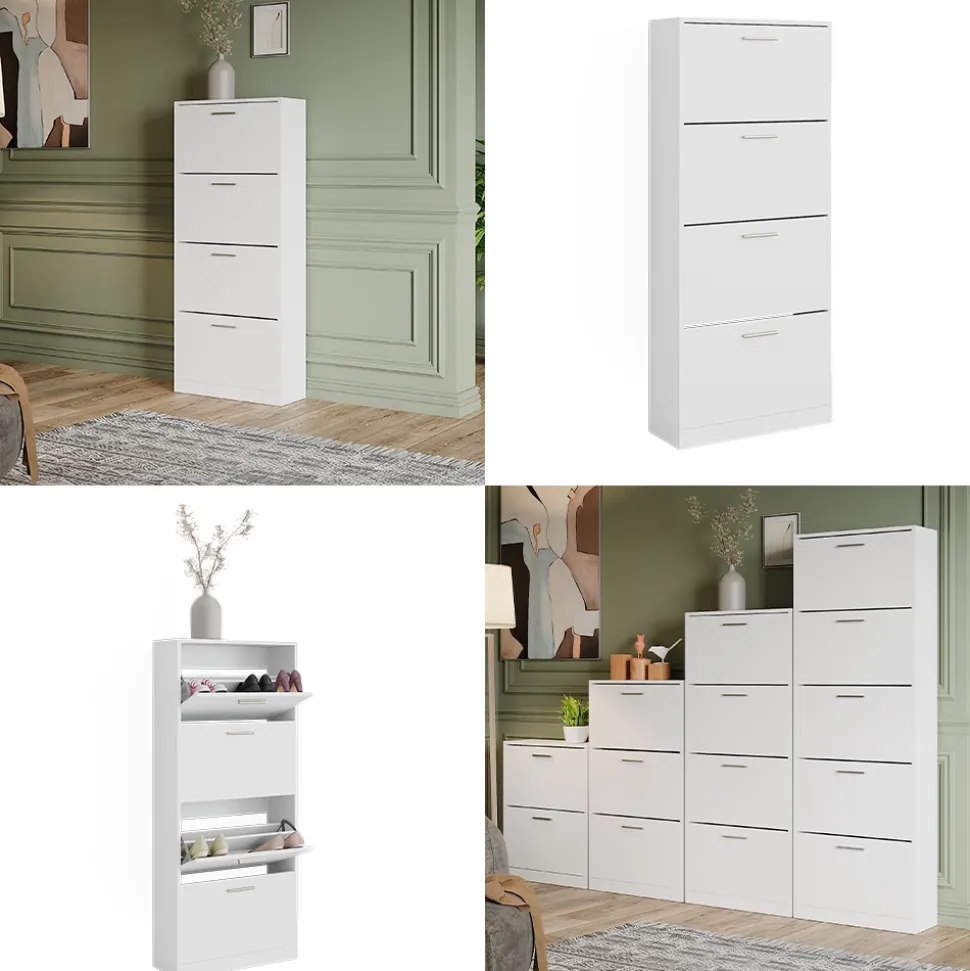 Schuhkipper Gizmo Weiß 59 x 137 cm mit 4 Fächern Vicco