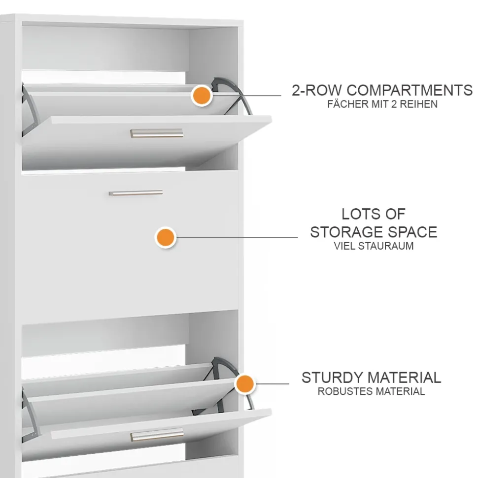 Schuhkipper Gizmo Weiß 59 x 137 cm mit 4 Fächern Vicco