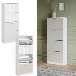 Schuhkipper Gizmo Weiß/Weiß Hochglanz 59 x 137 cm mit 4 Fächern Vicco