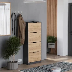 Schuhkipper Luca Anthrazit/Goldkraft Eiche 59 x 137 cm mit 4 Fächern Vicco