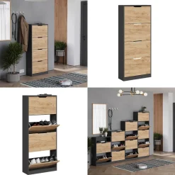 Schuhkipper Luca Anthrazit/Goldkraft Eiche 59 x 137 cm mit 4 Fächern Vicco