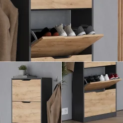 Schuhkipper Luca Anthrazit/Goldkraft Eiche 59 x 169 cm mit 5 Fächern Vicco