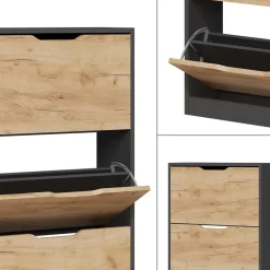 Schuhkipper Luca Anthrazit/Goldkraft Eiche 59 x 169 cm mit 5 Fächern Vicco