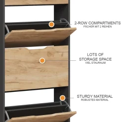 Schuhkipper Luca Anthrazit/Goldkraft Eiche 59 x 169 cm mit 5 Fächern Vicco