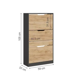 Schuhkipper Luca Anthrazit/Goldkraft Eiche 59 x 105 cm mit 3 Fächern Vicco