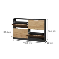Schuhkipper Luca Anthrazit/Goldkraft Eiche 116.6 x 72.5 cm mit 4 Fächern Vicco