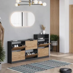 Schuhkipper Luca Anthrazit/Goldkraft Eiche 116.6 x 72.5 cm mit 4 Fächern Vicco