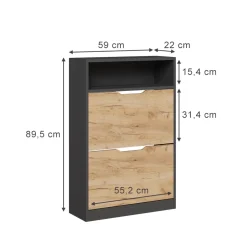 Schuhkipper Luca Anthrazit/Goldkraft Eiche 59 x 89.5 cm mit 2 Fächern Vicco