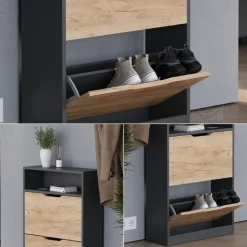 Schuhkipper Luca Anthrazit/Goldkraft Eiche 59 x 89.5 cm mit 2 Fächern Vicco