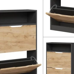 Schuhkipper Luca Anthrazit/Goldkraft Eiche 59 x 89.5 cm mit 2 Fächern Vicco