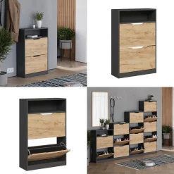 Schuhkipper Luca Anthrazit/Goldkraft Eiche 59 x 89.5 cm mit 2 Fächern Vicco