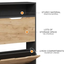 Schuhkipper Luca Anthrazit/Goldkraft Eiche 59 x 89.5 cm mit 2 Fächern Vicco