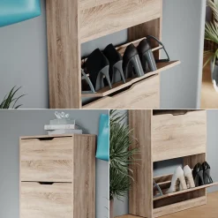 Schuhkipper Luca Sonoma 59 x 137 cm mit 4 Klappschubladen Vicco