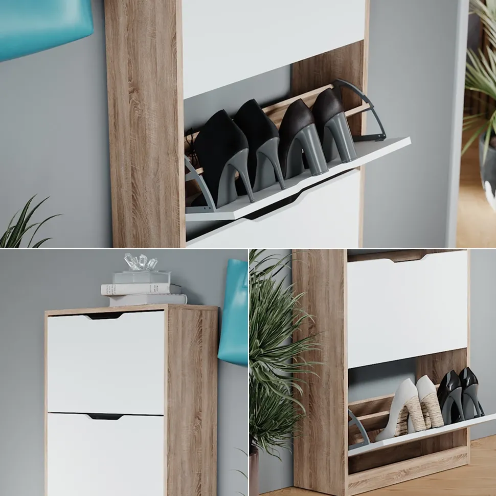 Schuhkipper Luca Sonoma/Weiß 59 x 137 cm mit 4 Klappschubladen Vicco