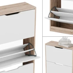 Schuhkipper Luca Sonoma/Weiß 59 x 137 cm mit 4 Klappschubladen Vicco