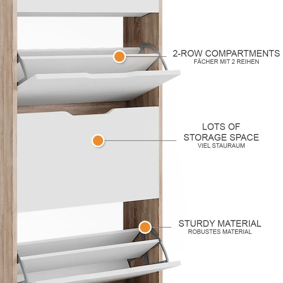 Schuhkipper Luca Sonoma/Weiß 59 x 137 cm mit 4 Klappschubladen Vicco