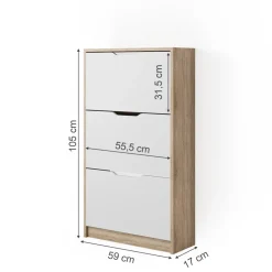 Schuhkipper Luca Sonoma/Weiß 59 x 105 cm 3 Fächer Vicco