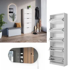 Schuhkipper Luca Weiß 2 Teile, mit LED Spiegel Vicco